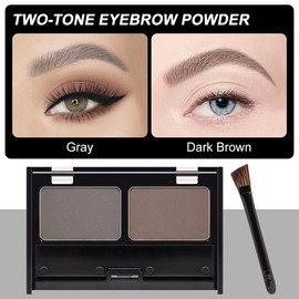 Kaely 2 Color Eyebrow Powder Makeup Kit, Eye Brow Contour Palette for Beginners, Long Lasting Waterproof Eye Brow Powder with Brow Brush (02 Grey+Dark Brown, 1 Count (Pack of 1))