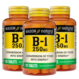 MASON NATURAL MASON NATURAL Vitamin B1 Thiamine 250 mg, 300-Day Supply, Dietary Supplement to Support Natural Energy Levels, 100 Tablets (Pack of 3)