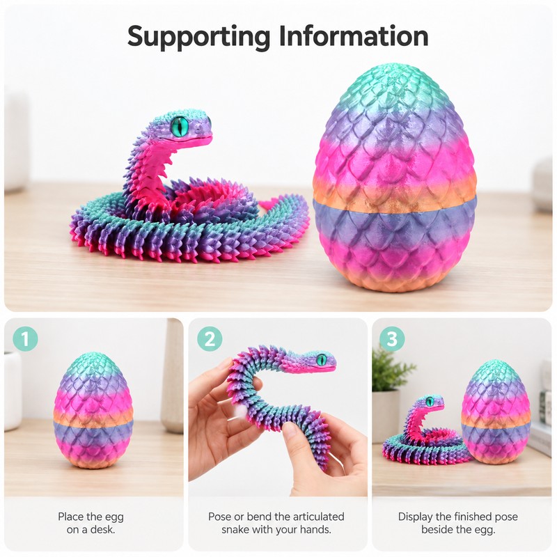 3D Printed Articulated Snake Egg Toy for Desk Decor –