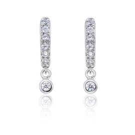 Diamond Treats Mini Hoop Earrings with Sparkling Cubic Zirconia and Bezel Set Zirconia Drop in 925 Sterling Silver. These Sparkling Silver Sleeper Hoops are a Lovely Gift for Women.