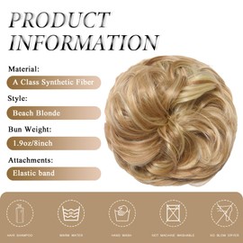 BwelsZJ Large Messy Bun Hair Piece Golden Blonde/Beach Blonde Curly Synthetic Hair Scrunchies Fake Hair Extension Chignon Updo for Women