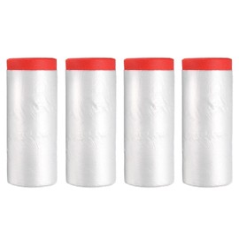 uxcell Pre-Taped Masking Film, 3.6ft x 66ft High-Tack Painters Tape Plastic Drop Cloth with High-Tack Painters Tape for Painting Protection Red 4Pcs
