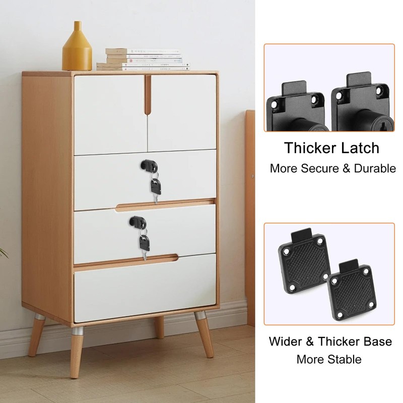 4 Sets Cam Lock 22mm, Cabinet Locks with Keys, Black