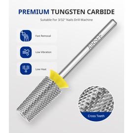 AIRSEE Tungsten Carbide Acrylic Nail Drill Bit Efile Electric File Machine Head Tip for Manicure Polishing Art Remove Gel 3/32" 2 Way Professional Tech Flat Top Tapered Barrel Extra Fine-XF