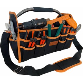 UISKOOPW 16in Tool Bag, Electrical Plumbing Tool Bag Organizer, Open Top Tool Bags, Tool Carrying Caddy with 21 External Pockets for Electricians, Steel Handle and Shoulder Strap