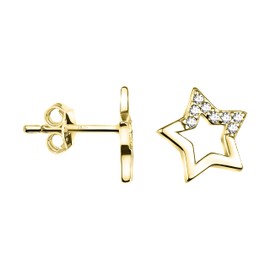 SOFIA MILANI - Women's Earrings 925 Silver - Stud Earrings as Star, Yellow Gold, Cubic Zirconia