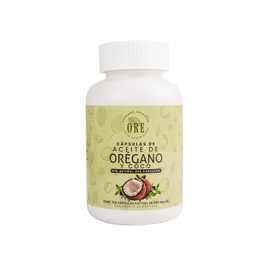 ORE Aceite de Orégano y Coco, 100 Cápsulas Softgel, 500 mg, Suplemento Natural, Orgánico, Aceite de Orégano con 80% Carvacrol y Aceite de Coco extravirgen en una misma cápsula