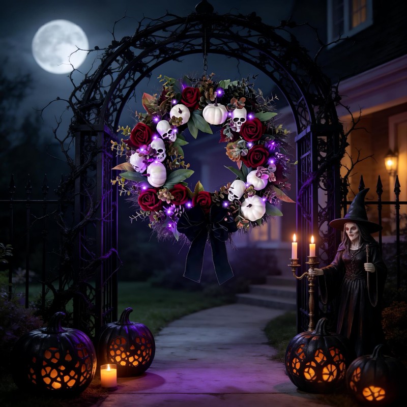HipTree 20 Inch Gothic Halloween Wreath for Front Door with