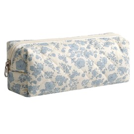 RabbFit Pencil Case Girls - Teenager Pencil Case School Pencil Case with Aesthetic Flowers Pencil Case with Zip Cute Fabric Pencil Case for Girls Cosmetic Bag, blue, Fabric Pencil Case Bag