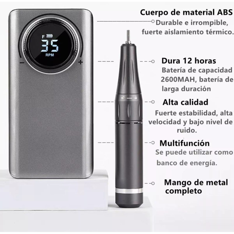 Delanie Pulidor Recargable De 35000 Rpm Gris Para Uñas