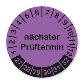 Selbstklebende Prüfplaketten Nächster Prüftermin 2027-2032 lila Aufkleber 150 Stück widerstandsfähige Mehrjahresplaketten Ø 20mm