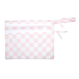 BapronBaby Pink Checkerboard Wet Dry Bag - Waterproof Two Zipper Pocket - Reusable for Mealtime, Diapers, Stroller, Snacks, Swimsuits - Machine Washable - 11" x 9"