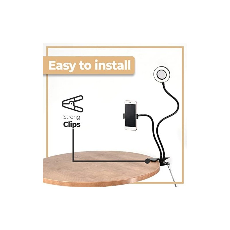 Retoo LED Ringlicht mit Stativ Selfie-Licht, Selfie Lampe Schwanenhals Klemmlampe