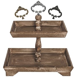 Felt Creative Home Goods Rustic Wood Two Tiered Tray, Rectangle 2 Tier Serving Tray for Coffee Bar, Kitchen Counter, Dining Room Table, Cupcake Stand, Holiday and Farmhouse Decor (Rustic Brown)