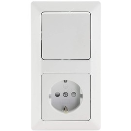 Milos Socket with Switch in 2-Way Frame, Flush-Mounted Toggle Switch & 230 V UP Socket with Increased Touch Protection, Clamp Connection, Matt White