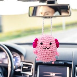Crochet Axolotl Car Hanging Ornaments,Cute Aesthetic Rearview Mirror Hanging,Rear View Mirror Crochet Car Accessories,Handmade Polyester Fiber Cars Decor