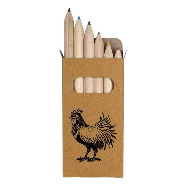 Azeeda 6 x 'Farmyard Rooster' Short 85mm Pencils/Coloured Pencil Set