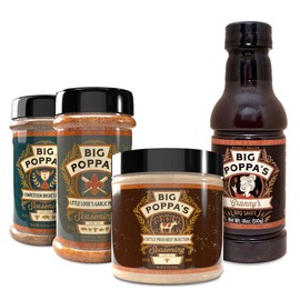 Big Poppa’s Brisket Bundle – Championship BBQ Rubs, Beef Injection & BBQ Sauce Kit for Beef, Chicken and Pork – Bold, Juicy, Competition-Ready Flavor for Brisket & Backyard Grilling – 4-Piece Set