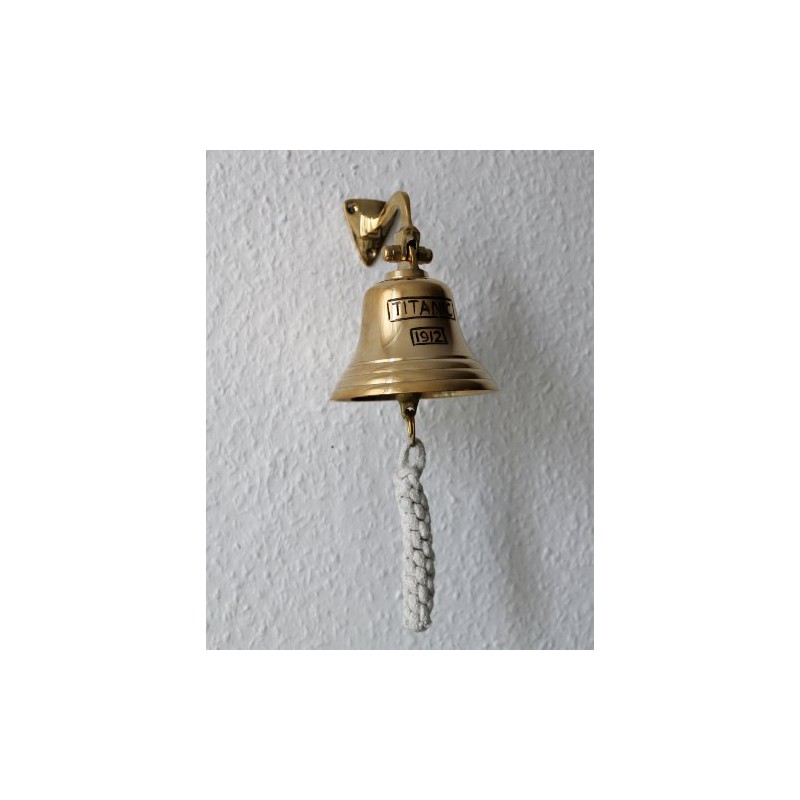 Glocke Messing poliert Schiffsglocke Ø ca. 10cm 440g Gravur TITANIC