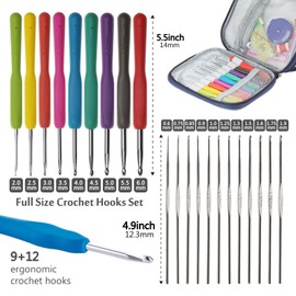21Size Crochet Hooks Set for Arthritic Hands Ergonomic Grip Crochet Hook Set with Case Knitting Needles for Crocheting Yarn 0.6mm-6mm Crochet Needle kit Crochet 9 Pcs Hooks Kit for Beginners