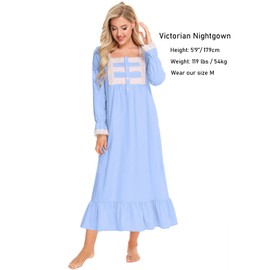 Rubehoow Women's Soft Cotton Night Shirt Vintage Button Down House Dress Long Victorian Style Ladies Sleep Gown Light Blue, XXL
