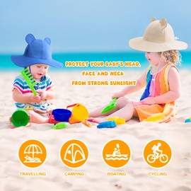 DRESHOW Baby Sun Hat Toddler Sun Protection Beach Cap with Bear Ears Wide Brim Unisex Summer Bucket Hats with Chin Strap UPF 50+