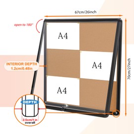 EVERSUPPLY Enclosed Bulletin Board 28x26 in,Wall Display Case Cork Board with Locking Door for Office School Home Store,Tamperproof and Shatter Resistant,Black Aluminum Frame(6xA4)