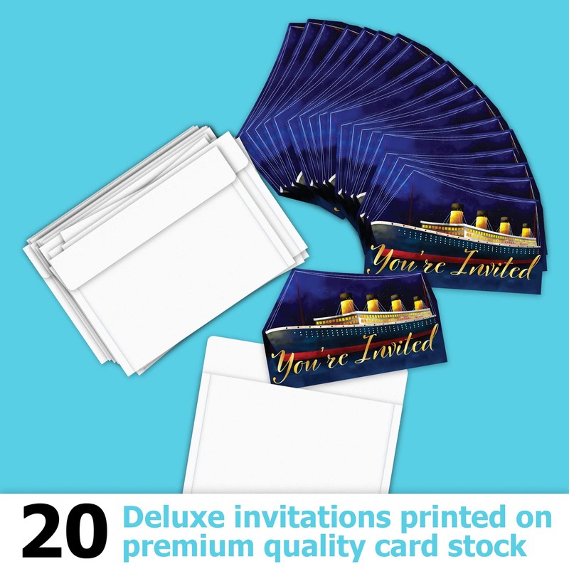 Titanic Birthday Party Invitations & Envelopes Value Pack (20 Count)