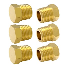 Hooshing 6PCS Brass Pipe Fittings 1/4" NPT Male Outer Hex Head Pipe Plug