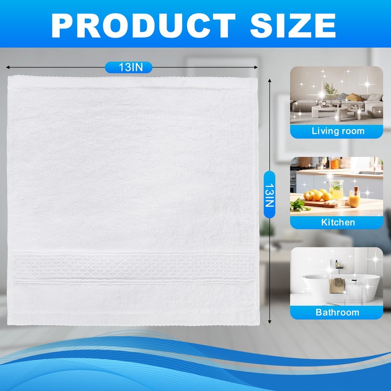 INFICRIME 6 Pack 100% Cotton Wash Cloth, 13x13 Inch Highly