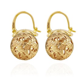 OwMell Elegant 925 Sterling Silver Pearl Drop Earrings Dangle Stud Gold Plated Earrings for Women Large Size 12mm - Hollowed Ginkgo Gold