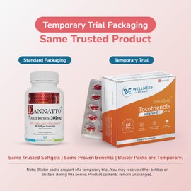 Wellness Extract Eannatto Tocotrienols Vitamin E Supplements Tocopherol Free, Supports Immune Health, Non-GMO, Gluten Free & Antioxidant (300MG 60 Softgels)
