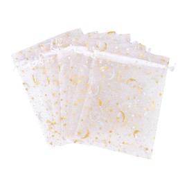 UUYYEO 50 Pcs Moon Star Organza Jewelry Candy Pouch Sheer Gift Drawstring Bags Wedding Party Favor Bags Sachets Bracelet Bags
