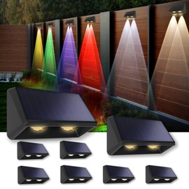 Solar Fence Lights Outdoor 8-Pack, 3000/4000/6000K & 8 RGB Colors, IP65 Waterproof LED Fence Lights Solar Powered, 100 Lumens Outdoor Light for Yard, Patio, Deck, Wall, Stair, Step, Railing (8PK)