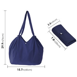 DODAMOUR Foldable Shopping Bag, Reusable Waterproof Grocery Bags for Women, Large Capacity Grocery Tote Bag for Supermarket Camping Picnic Beach (Blue)