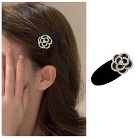 Inilbran Vintage Flower Pearl Hairpin Clip Camellia Side Clip Hairpin Barrette Small Camellia Flower Hair Clip Decorative Velvet Flower Hair Pin Clip Wedding Bridal Flower Hair Clip (Black)