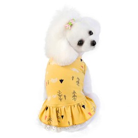 Wolyepor Cute Cartoon Princess Dog Dress Puppy Tutu Skirt Vest Apparel for Birthday (Small, Yellow)