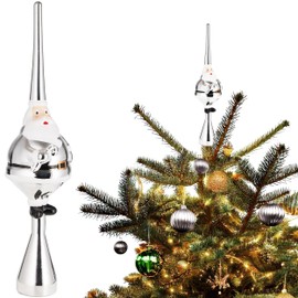 BRUBAKER Christmas Tree Topper Thick Santa - Shiny Christmas Tree Topper - 35 cm Large Tree Topper Santa - Christmas Tree Topper - Christmas Tree Decoration Christmas - Christmas Tree Topper - Silver