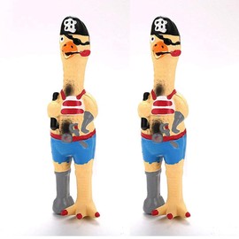 DAJOOEE 2 Pack Screaming Rubber Chicken Dog Squeaky Toy, Latex Chew Molar Dog Toy (Pirate)
