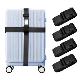4 Pack Luggage Straps for Suitcases, Travel Adjustable Luggage Band Bag Straps with Luggage Tag, Heavy Duty Non-Slip Suitcase Belt with Quick-Release Buckle Ensure Suitcase Security, Black