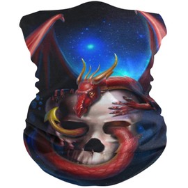 visesunny Seamless Bandana Neck Gaiter Red Dragon with Skull Headband Headwear Sports Tube UV Scarf for Workout Yoga Running Hiking Riding