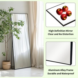 Sunniry Full Length Mirror 56x16 inch, Black Full Body Mirror, Metal Frame