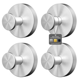 Ninth Five Suction Cup Hooks for Shower, Bathroom Wall Door Hooks for Towels, Robes, Loofahs Hanging, Removable Suction Towel Hook for Tile Glass Mirror, No Drill(4 Pack, Silver)