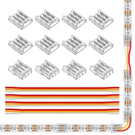 SEZO LED Strip Connector Kit LED Corner Connectors 12 Pieces SMD 3PIN 10 mm Transparent Gapless Solderless Board to Board to Wire Connectors + 4 Pieces 15 cm Long 22AWG Extension Wire