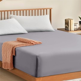 My Home Store Grey Double Fitted Sheet - Cotton Bed Sheets 300TC Hotel Quality 30 cm Fitted Bedsheets Sets