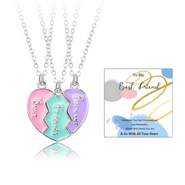 BFF Necklace for 3 Best Friend Pendant Necklace Heart Broken Stitching Necklace 3 Way Friendship Matching Necklace for Women Friendship Necklace Jewelry