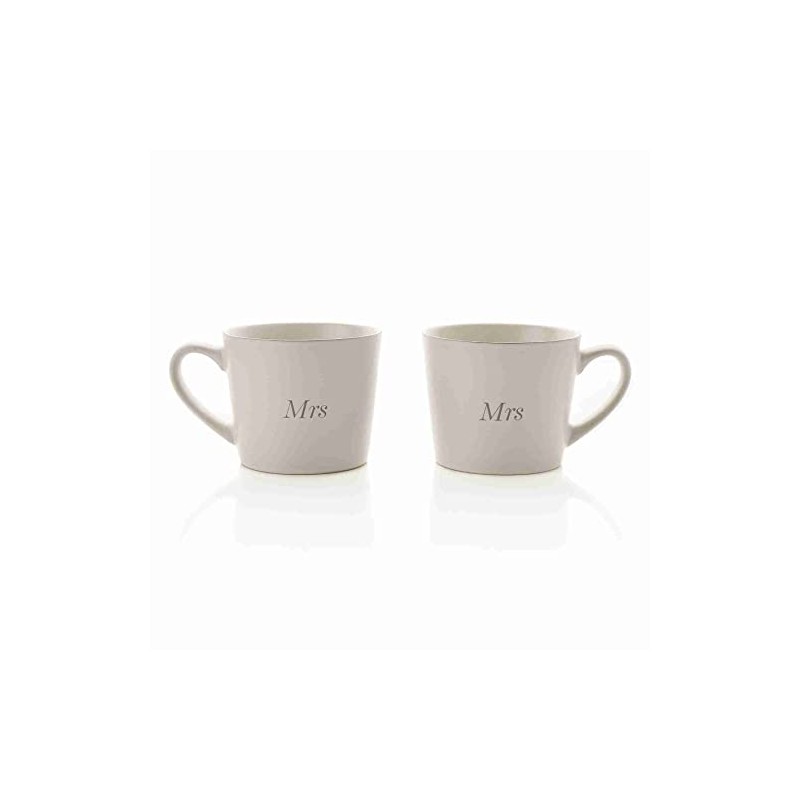 Amore Set of 2 Stoneware White Mugs - Mrs &