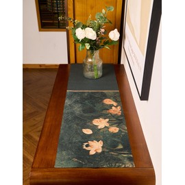 HONGSAM iqipa Asian Style Table Runner,Chinese Fahai Temple Attendance in Eastern Lotus Flower Table Runners Waterproof and Reusable Decoration for Home Party Décor (14X48 INCH)