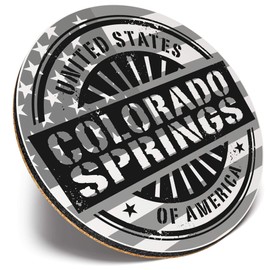 Round Single Coaster - BW - Colorado Springs USA American Map |Glossy Quality Coasters | Tabletop Protection for Any Table Type #40538