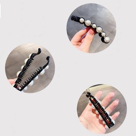 3Pcs Pearl Hair Clip Banana Clips Ponytail Holder Banana Hair Clips Rhinestones Jaw Clips Thick Fine Hair Clip French Barrettes Hair Accessories for Women Girls (Random Colors)